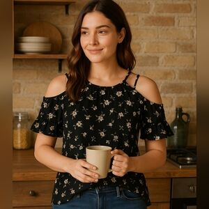 ❗FREE with Purchase ❗XHILARATION Black Floral Cold Shoulder Tunic